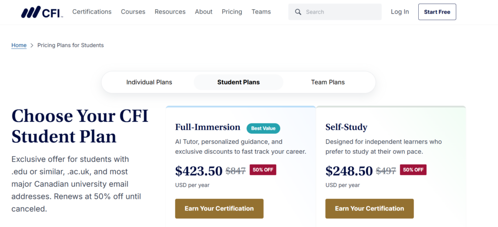 CFI student plan